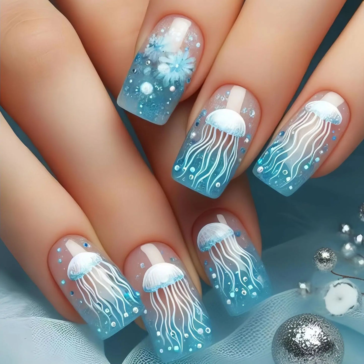 Ocean Blue Press Nails