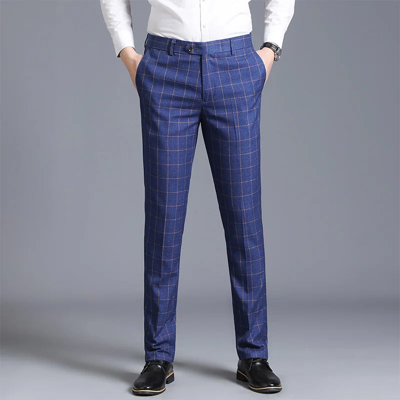 Plaid Slim Leg Work Trousers