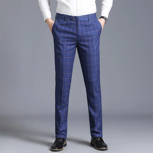 Plaid Slim Leg Work Trousers