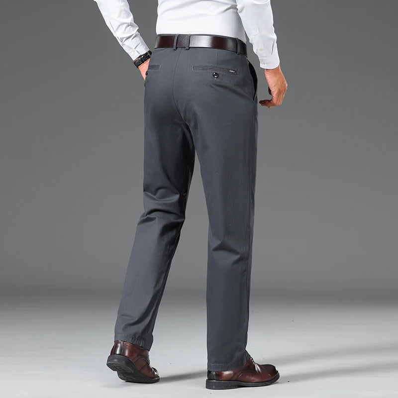Cotton Blend Slim Straight Trousers