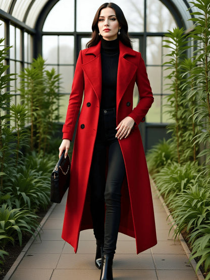 Woolen Double-Breasted Trench Coat