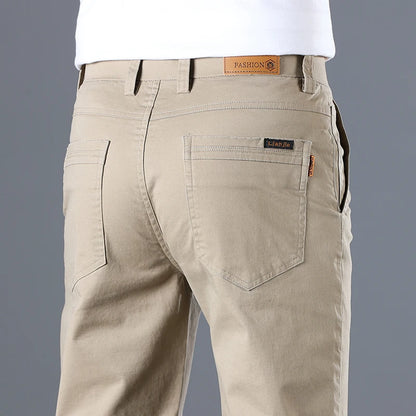Cotton Solid Slim Straight Trousers