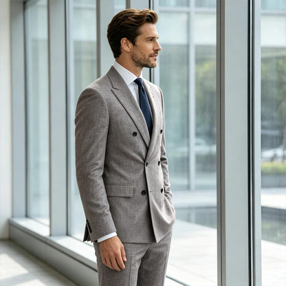 Linen Double-Breasted Peak-Lapel Suit