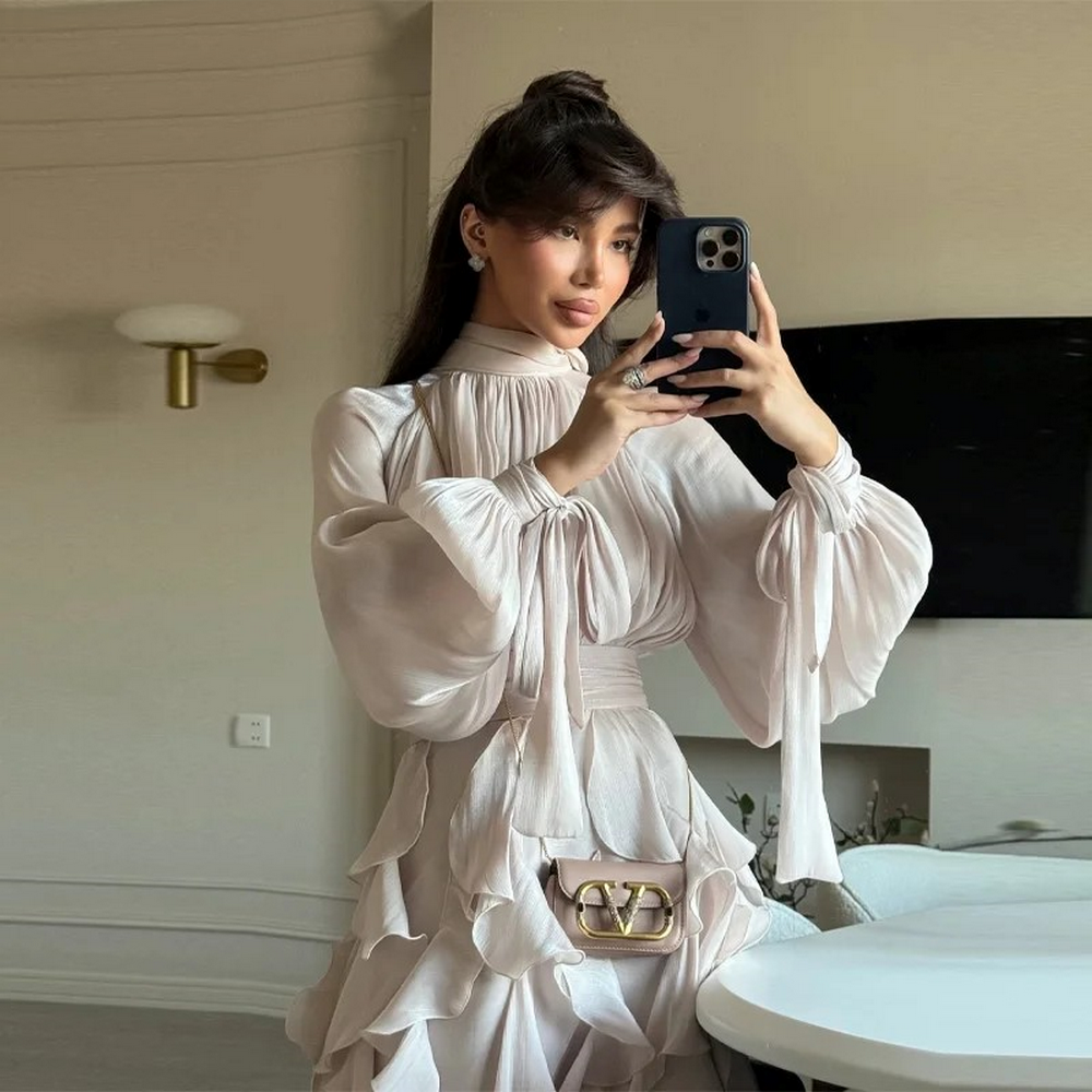 Chin.Sweety Shiny Ruffles Hem Maxi Dress