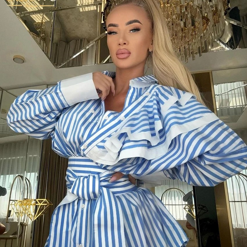 Clacive Fashion Loose Blue Stripe Women’s Dress