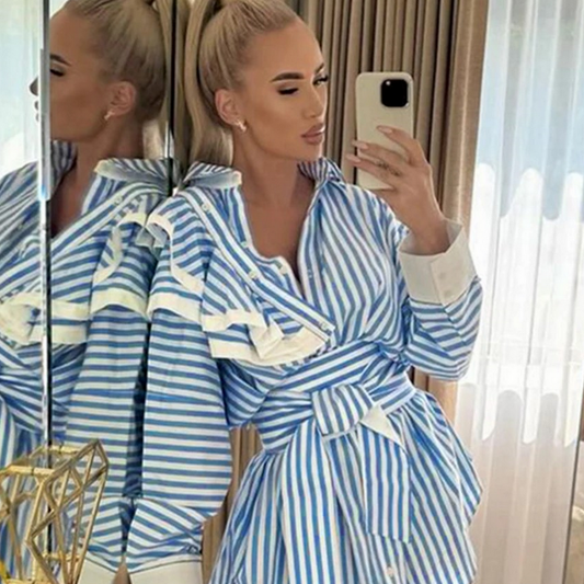 Clacive Fashion Loose Blue Stripe Women’s Dress 2025